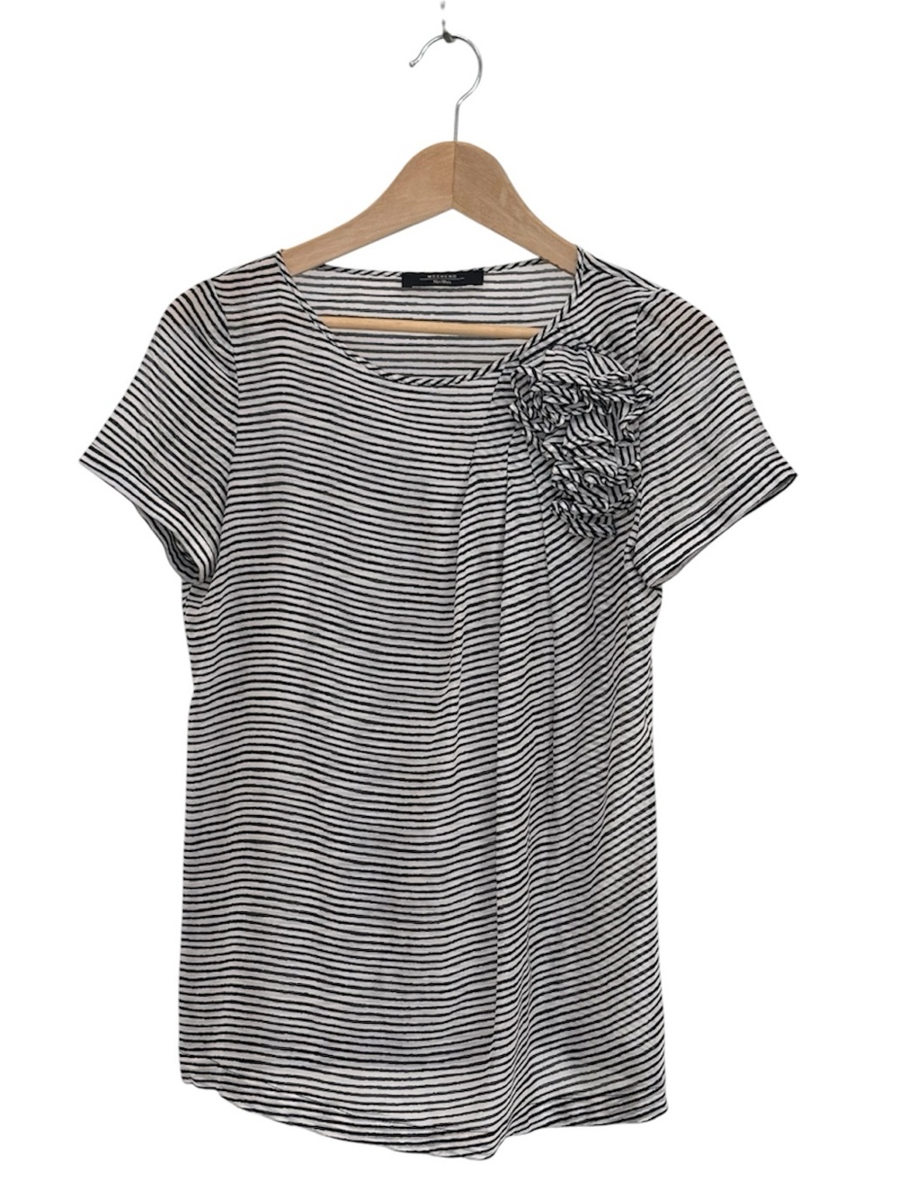Weekend Max Mara Cotton Silk Ruffled Striped Sheer Blouse Top Cream Black Size 6